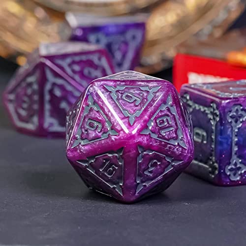 cusdie 7 Pcs 25mm Giant DND Dice with Dragon Eye Dice Bag, Polyhedral Dice Set, D&D Dice for Pathfinder RPG(Purple/Blue) - color: Purple/Blue