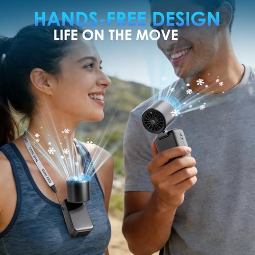 FurBall 4-IN-1 Portable Handheld Fan with Ice Cooling, High-speed Turbo Power 100 Gear Adjustable, LED Display, 6000mAh Rechargeable Battery, Foldable & Quiet Personal Fan for Travel, Office, Outdoor - color: Midnight