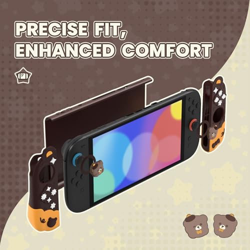PlayVital Good Night Bear Dockable Case for Nintendo Switch 2 with Stand | Split Design Silicone Joycon Grips, PC Console Hard Shell, 2 Joystick Caps | Cute Protective Cover Bundle – Brown - color: Brown
