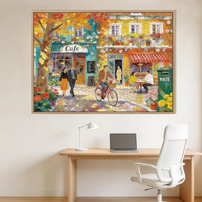 Romantic Cafe Puzzles for Adults 1000 Pieces,27.6x19.7in | Challenging Street Scene Jigsaw Puzzle,No Dust,Recycled Paper,Letters on Back,Stress Relief Gift for Family Games - color: Romantic Cafe