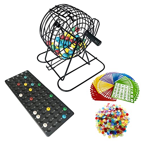 Yuanhe Deluxe Bingo Games Set - Metal Cage with Calling Board,50 Bingo Cards,300 Colorful Bingo Chips,75 Colored Balls, Great for Adults Kids Large Groups,Parties Events Family Game Nights - style: Classic