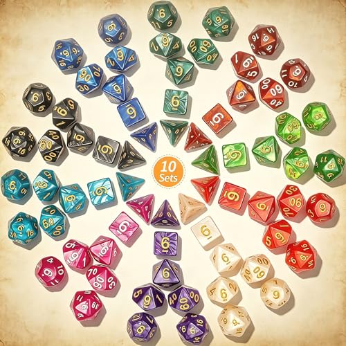 CiaraQ Polyhedral Dice Set - DND Role Playing Dice | Acrylic RPG Dice for Dungeons and Dragons MTG Table Games, Multi-color, 70pcs - color: Multicolor3