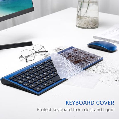 TopMate Wireless Keyboard and Mouse Ultra Slim Combo, 2.4G Silent Compact USB Mouse and Scissor Switch Keyboard Set with Cover, 2 AA and 2 AAA Batteries, for PC/Laptop/Windows/Mac - Blue Black - color: Blue Black