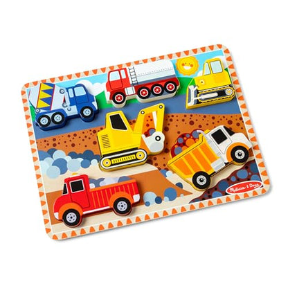 Melissa & Doug Construction Vehicles Wooden Chunky Puzzle (6 pcs) - FSC Certified - size: 11.95 x 8.95 x 1.0, style: English Only