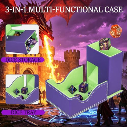 Dice Tower and Tray,Foldable Portable Dice Rolling Tower,Dice Roller Accessory for Dungeons and Dragons,Classic Board Games,RPG Games, and Tabletop Games Purple/Green - color: Purple/Green（Green Dragon）