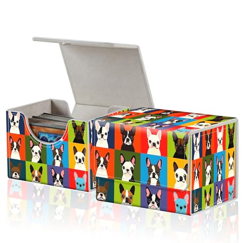 for MTG Commander Deck Box,Card Deck Box for Trading Yugioh MTG,Fits 100 Double Sleeved Cards,PU Leather Strong Magnet Case for Magic Commander TCG CCG,Cute Dog Cartoon - color: Cute Dog Cartoon