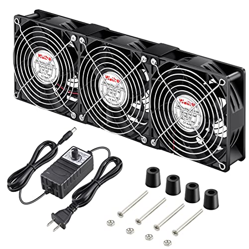 Wathai 120mm x 38mm 360mm Computer Fan with AC Plug Exhaust Fan Cooling | Dual Ball 110V 120V Variable Speed Control Big Airflow 3000RPM High Speed 3 120mm Fans Crawlspace Vent External PC Case - style: 120mm x 3