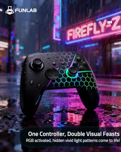 FUNLAB Wireless Switch 2 Pro Controller for Switch 2/OLED/Lite, Firefly Z Gamepad With Hall Effect, Hidden Glow LED, One-Key Wake Up, Programmable Back Buttons, Turbo & Motion Control - color: Colorful
