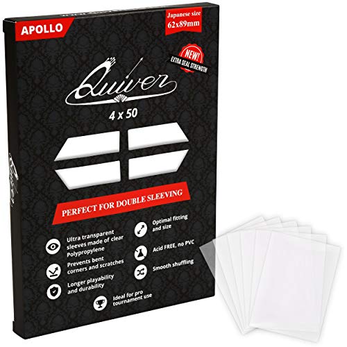 Quiver Time 200 Apollo Clear Japanese Card Sleeves fits Yu-Gi-Oh! Cards and Other TCG Cards - Ultra Transparent Small Trading Card Sleeve, Card Protector Sleeves (62 x 89 mm) | 200 ultra-clear small sleeves (62 x 89 mm), fit Yu-Gi-Oh! and other Japanese-s