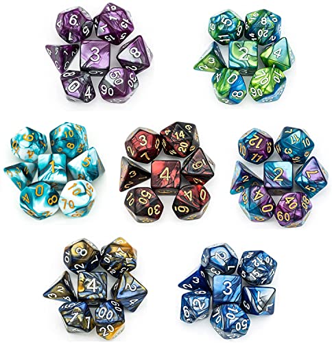 7 Sets DND Dice Polyhedral Dice Set (49pcs) with 1 Large Leather Bag, D&D Die Set for Dungeons and Dragons, RPG Table Games. (7Sets/49Pcs) - color: 7sets/49pcs