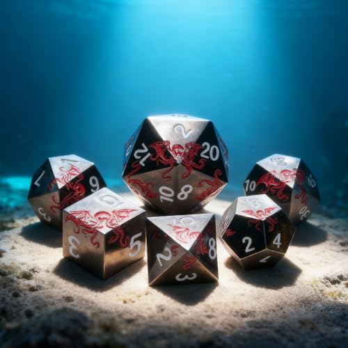 Octopus Metal RPG Dice Set,7-Piece,Crimson Red on Black,Zinc Alloy Dice with Plated Finish,Gift for Tabletop Game Masters (Black Red) - color: Black Red