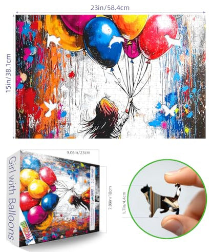 500 Piece Puzzles for Adults, Street Art Graffiti Girl with Colorful Balloons Puzzle, Vibrant Urban Art Puzzle Letter on Back, Family Activity Great Gift 23 x 15 in - color: Girl Balloons