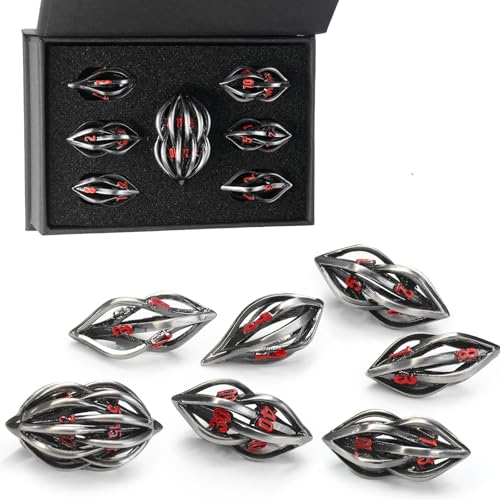 DND Dice Set for Dungeons and Dragons, Metal DND Dice 7PS/Set, ZHOORQI Polyhedral Dices Set for Role Playing Game Gifts(Arcanum-Red) - color: Arcanum- Red