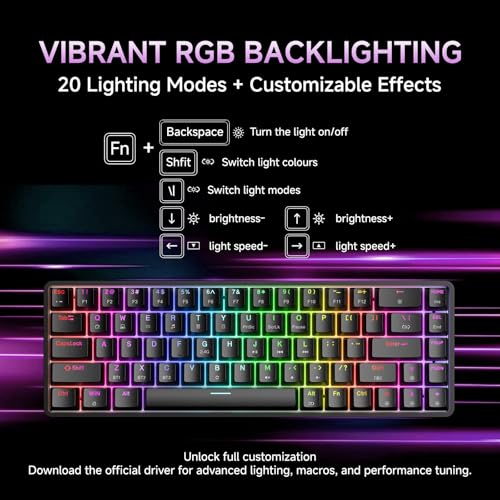 DIERYA DK68 60% Wireless Mechanical Gaming Keyboard, 3-Mode, Bluetooth 5.0/2.4G/USB-C, RGB Backlit, 68-Key Compact Mini for Windows, Mac, Linux - Linear Red Switch - Black - color: Black/Red Switch, size: Wireless
