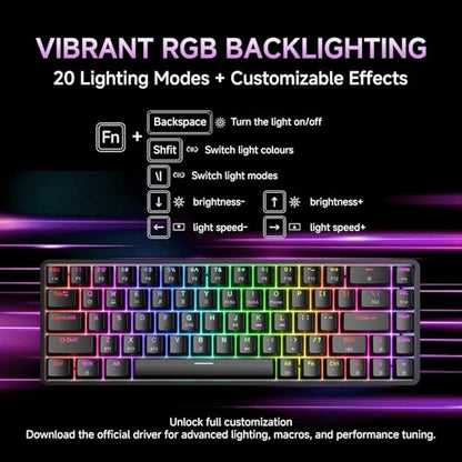 DIERYA DK68 60% Wireless Mechanical Gaming Keyboard, 3-Mode, Bluetooth 5.0/2.4G/USB-C, RGB Backlit, 68-Key Compact Mini for Windows, Mac, Linux - Linear Red Switch - Black - color: Black/Red Switch, size: Wireless