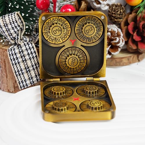 Metal DND Dice Set 7-in-1 Spinner with Dragon Case - Ancient Bronze | Foldable polyhedral dice, for Dungeons & Dragons RPG games, Premium metal spinner,3D dragon, storage case included - color: Ancient Bronze