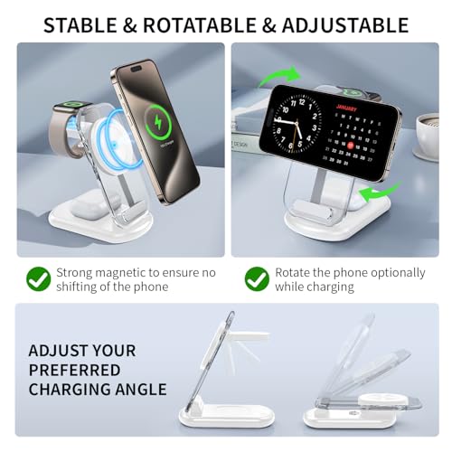 2026 Travel Wireless Mag-Safe Fast Charging Station,Magnetic 3 in 1 Charger with Light for iPhone16 15 14 13 12 Pro Max Plus,Apple Watch Series & Air pods 4 3 2 Pro-Gifts for Wife & Husband(Cyan) - color: Cyan