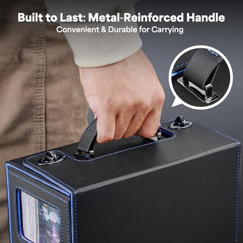 Kabinka Commander Deck Box for MTG with Handle, Multi Deck Case | with Large Dice Tray Fits 400+ Double-Sleeved Cards, 5 IN 1 TCG Card Storage Box, 35PT Card Holders (Black Blue) - color: Black Blue