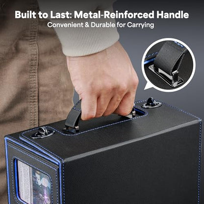 Kabinka Commander Deck Box for MTG with Handle, Multi Deck Case | with Large Dice Tray Fits 400+ Double-Sleeved Cards, 5 IN 1 TCG Card Storage Box, 35PT Card Holders (Black Blue) - color: Black Blue