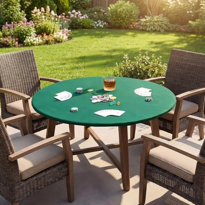 Newwiee Green 36 Inch Felt Card Game Tablecover Round 36in to 48in Tablecloth Poker Table Cover Round Elastic Table Mat for Playing Cards Mahjong - color: Green