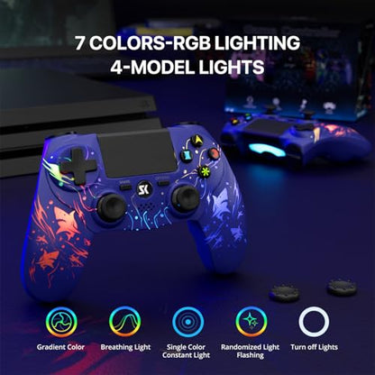 ISHAKO 2 Pack Controller for PS4, Wireless Controller for PS4/Pro/Slim/PC/Mac, Gaming Controller with RGB Lighting, 1000mAh Battery, Double Vibration, 6-Axis Motion Control (Purple&Black, 2Pack) - color: Purple&Black