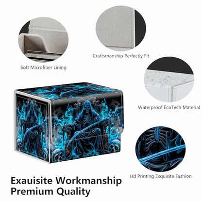 Strong Magnet Case Mtg Magic Deck Box Tcg Up to 200 Cards Creative Pattern Trading Card Storage Box for Collectible Card Games, Blue and Black Grim Reaper - color: Blue And Black Grim Reaper