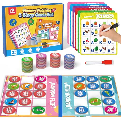 Coogam Alphabet Bingo Game, ABC Learning Letter Recognition and Phonetic Words with Pictures - Early Educational Activity Gift Toys for Kids Age 3-7