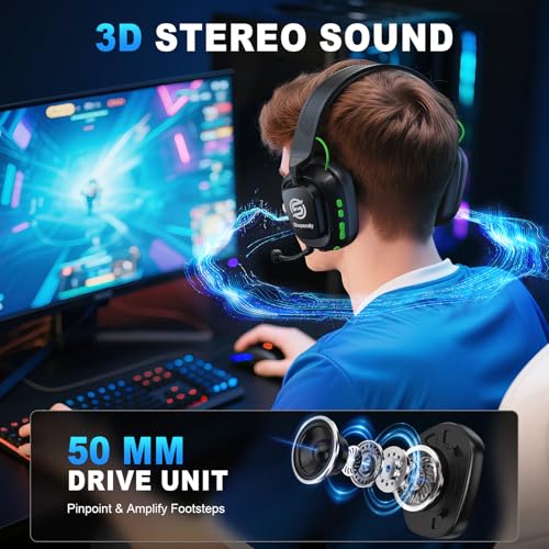 2.4GHz Wireless Gaming Headset for Switch, PS4, PS5, PC, Ultra-Low Latency, Lossless Bluetooth Gaming Headphones with Noise-Canceling Mic, 50+ Hr Battery for Atari 2600 Accessories - color: Jet Black