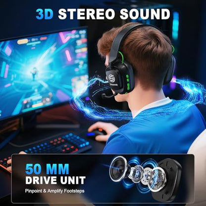 2.4GHz Wireless Gaming Headset for Switch, PS4, PS5, PC, Ultra-Low Latency, Lossless Bluetooth Gaming Headphones with Noise-Canceling Mic, 50+ Hr Battery for Atari 2600 Accessories - color: Jet Black