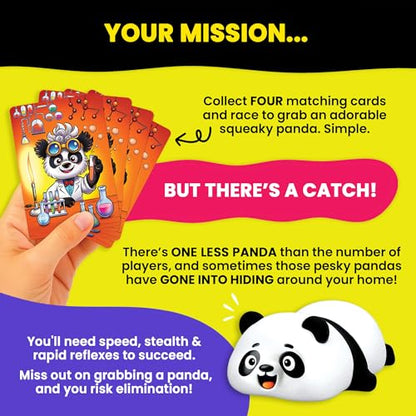 Panda-MONIUM – A Scavenger Hunt Board Game with Squeaky Pandas. Family Fun! | Get ready for panda-pileups, snorts of laughter, and a whole lot of chaos! A fast-paced, laugh-out-loud card game. Age 5+