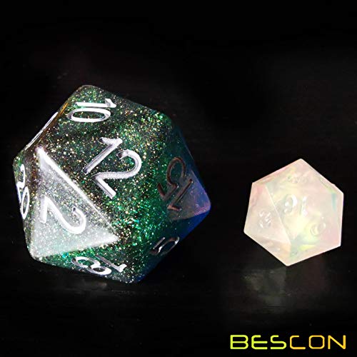 Bescon Glitter Jumbo D20 38MM, Big Size 20 Sides Dice Glitter Turquoise Green, Big 20 Faces Cube 1.5 inch - color: Glitter Turquoise Green