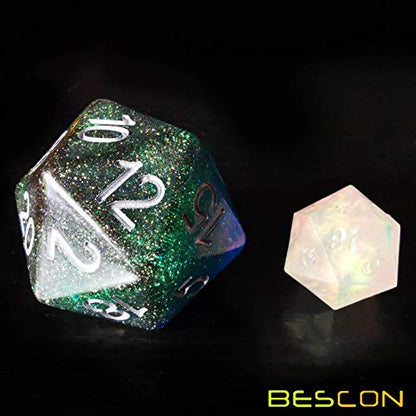 Bescon Glitter Jumbo D20 38MM, Big Size 20 Sides Dice Glitter Turquoise Green, Big 20 Faces Cube 1.5 inch - color: Glitter Turquoise Green