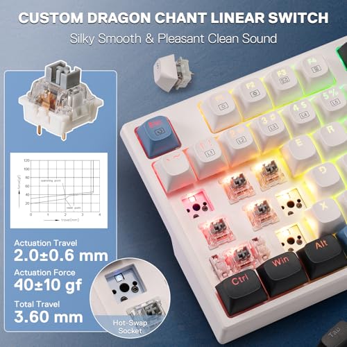 Redragon K668 Wired Gasket RGB Gaming Keyboard, 108 Keys Mechanical Keyboard w/Extra 4 Hotkeys, Upgraded Hot-swappable Socket, Sound Absorbing Foam, Mixed Color Keycaps, Custom Linear Switch - color: Glacier Azure