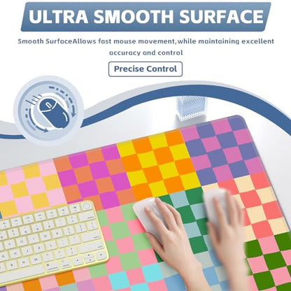 Baziabbo Checkered Desk Mat,XXL Extended Big Mouse Pad,Gaming Mousepad with Stitched Edge,Non-Slip Rubber Base Keyboard Desk Pad for Home Office Study Game - color: Checkerboard Color