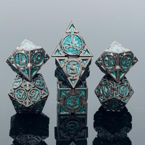 Metal DND Dice Set with Gift Box, Purple Black Sharp Edge Finish Heavy Polyhedral Dice, Designed for Dungeons & Dragons RPG DM and Players, for D&D, MTG RPG Meetings (Ranger) - color: Arrow-green