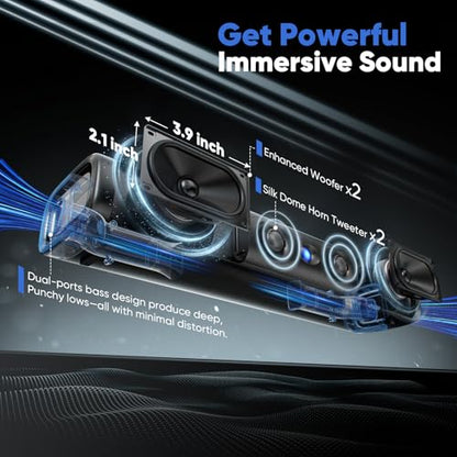 60W Sound Bar for Smart TV | 17 Inch, Deep Bass, Crystal Dialogue, Bluetooth 5.3/ARC/Optical/AUX Input, Wall Mountable,for Projector/PC/Gaming - size: 17 Inch