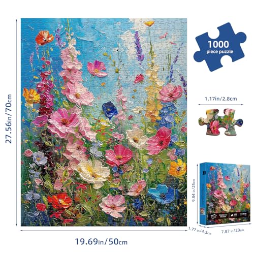 Wildflower Meadow Puzzles for Adults 1000 Pieces,Impossible Hard Difficult Challenging Jigsaw Puzzles for Adults 1000 Pieces,Puzzle with Letters on Back,Recycled Paper Jigsaw Puzzle(27.6"x19.7") - color: Wildflower Meadow