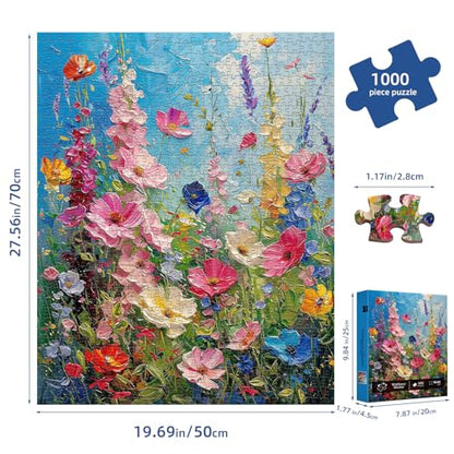 Wildflower Meadow Puzzles for Adults 1000 Pieces,Impossible Hard Difficult Challenging Jigsaw Puzzles for Adults 1000 Pieces,Puzzle with Letters on Back,Recycled Paper Jigsaw Puzzle(27.6"x19.7") - color: Wildflower Meadow