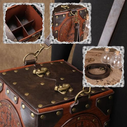 HiiFeuer Medieval Alchemist Crossbody Bag, Embossed Leather Riveted Potion Box with Bottles, Wizard Storage Box for Ren Faire(Brown A) - color: Brown A