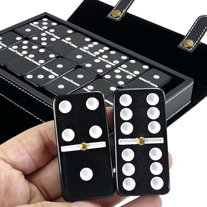 Bucher&Rossini Dominoes Set Double 6 - Classic Black Domino's Game Set for Adults and Kids Idea Gift Present for Domino Players or Family Game Night (Black Tiles) - color: Black New - Double 6