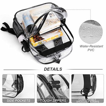 Fashion Teddy Print Clear Backpack Stadium Approved for Men Women | Transparent Bookbag with Reinforced Bottom, Adjustable Padded Shoulder Straps, Tornado Art - color: Pattern (335)