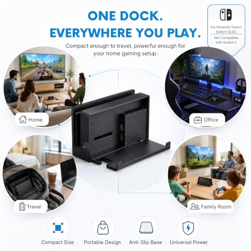 Dock Station for Nintendo Switch & OLED | 3-in-1 Replacement Dock | Original IC Chip, AC Charger, High-Speed HDMI Cable, 1080P Full HD Output TV Mode, Not Compatible with Switch 2