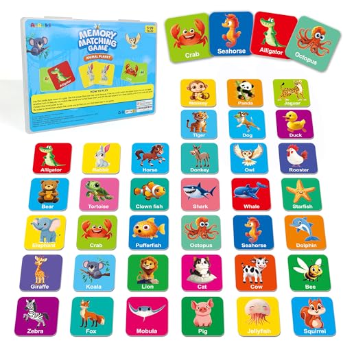 72 PCS Memory Match Game, Animal Matching Game for Kids 3 and up, Enhanced Memory Skills Card Games for Kids Ages 4-8