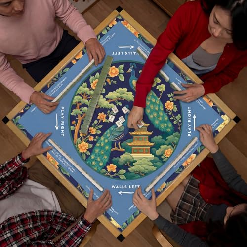 Foilswirl 1 Pcs Mahjong Table Mat Floral Peacock, 33" x 33" Green Chinoiserie Peacock Mahjong Mat Non-Slip Noise Reduction Carrying Bag for Poker Board Card Games Dominoes, Ships Rolled(Vintage) - style: Vintage