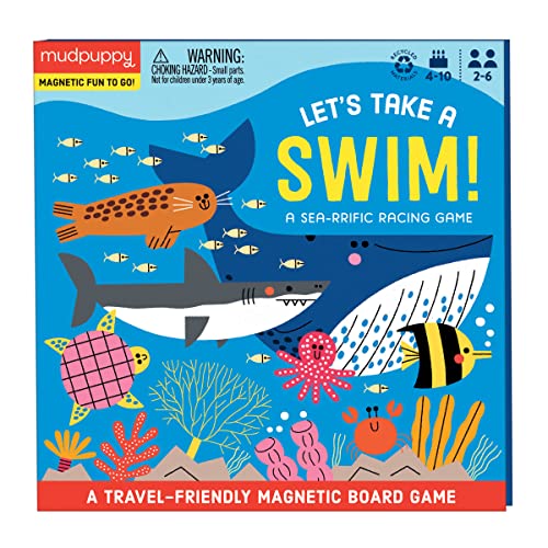 Mudpuppy Let's Take a Swim – Ocean Animal Version of Travel-Friendly Magnetic Racing Game with Adorable Illustrations of Sea Creatures for Children Ages 4 to 10, 2-6 Players - style: Let's Take A Swim