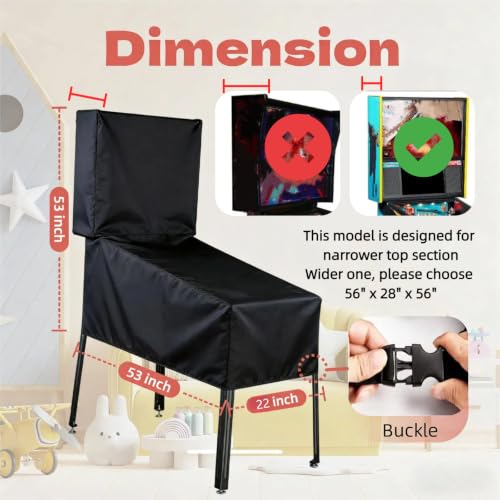 53 In Arcade Game Cover for Full Size Pinball Machine Dust Proctect | 53x22x53,Waterproof Dustproof Heavy Duty Oxford Fabric,Narrow Top Pinball Cover with Zipper Handle Drawstring and Seal - size: Pinball-53"x22"x53"