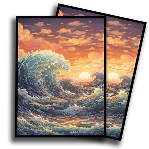 Fantasy Card Sleeves Compatible with MTG Trading Card Game, 100 Matte Protective Sleeves for TCG Cards, Anti-Slip Shuffled Deck Protector Sleeves for Standard Size Cards (Waves) - color: Waves