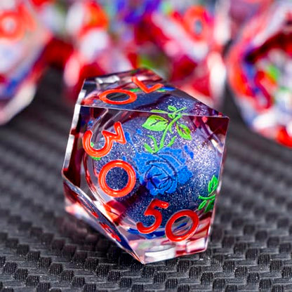 ARUOHHA Liquid Core DND Dice Set, Vampire Sharp Edged Dragons Dice Compatible with D&D RPG Role Playing Games, Resin Blood Red Polyhedral Dungeons D and D Dice with Gift Box D20 D12 D10 D8 D6 D4 - color: Rose - Red Blue