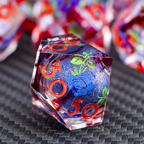 ARUOHHA Liquid Core DND Dice Set, Vampire Sharp Edged Dragons Dice Compatible with D&D RPG Role Playing Games, Resin Blood Red Polyhedral Dungeons D and D Dice with Gift Box D20 D12 D10 D8 D6 D4 - color: Rose - Red Blue