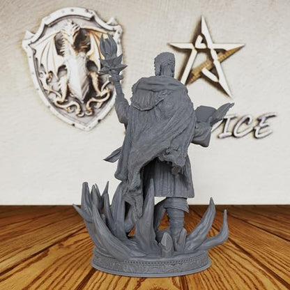 AUSPDICE Unpainted TTRPG 28mm DND Miniature Figure Wizard Loremaster AS260 | Human Fantasy Spellcaster with Arcane Staff and Spellbook for Dungeons and Dragons, Tabletop RPG Games and Dungeon Masters